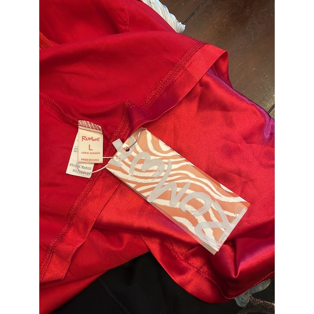 NEW•ROMWE silky slinky red Slip dress Lg - Picture 9 of 11